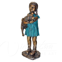 Venta caliente metal artesanías de metal decoraciones bronce tamaño de la vida al aire libre perro y niños jardín estatua